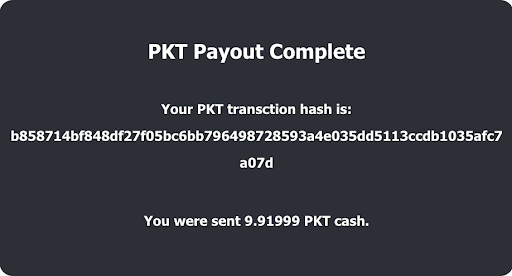 PKT Payout Complete
